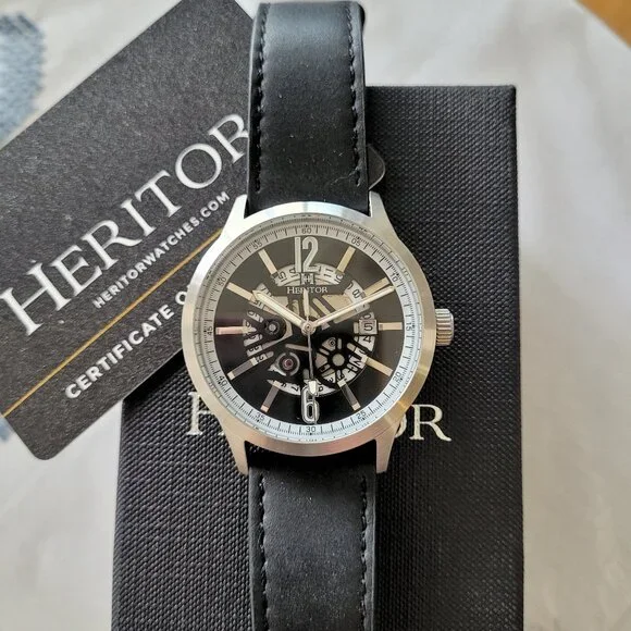 Heritor Men's Automatic Skeleton Dial Black Leather Watch - Picture 6 of 7